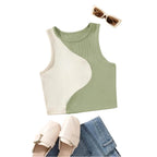 Two Tone Ribbed Knit Tank Tops - VacationGrabs