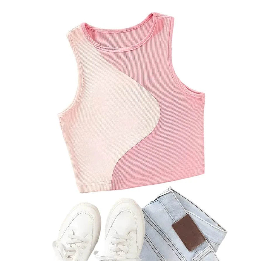 Two Tone Ribbed Knit Tank Tops - VacationGrabs