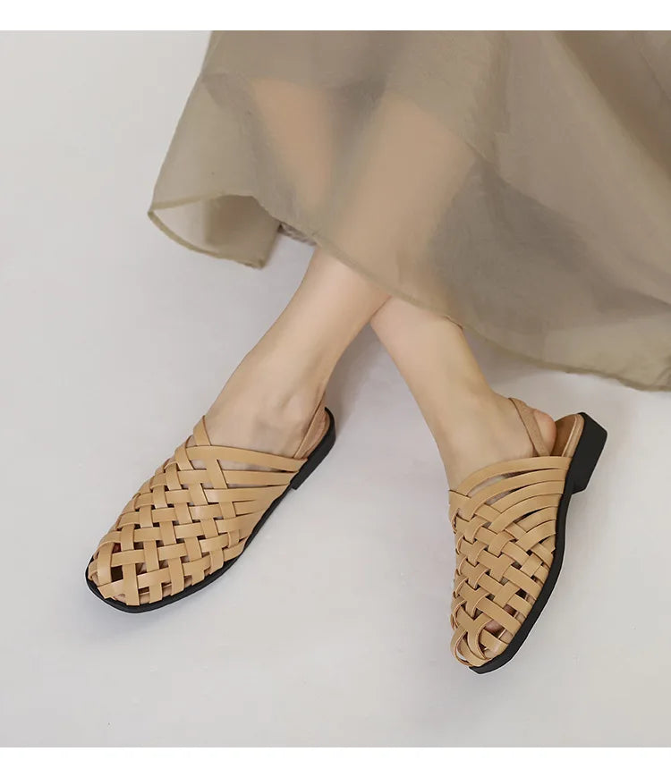 women-sandals in tan color, woven design for summer outings