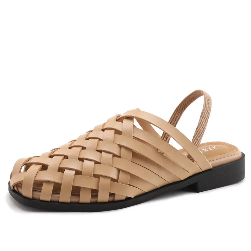 women-sandals in tan, woven design, perfect for summer outings