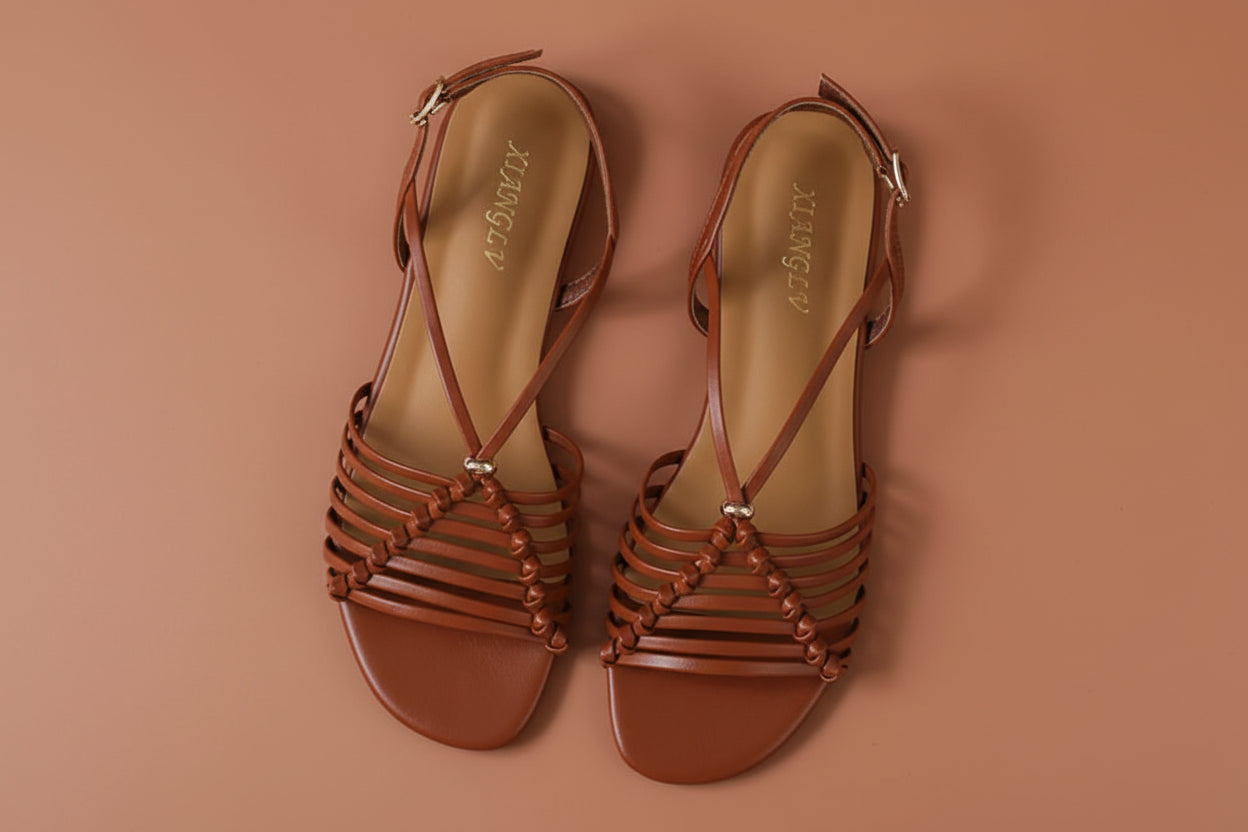 Women's brown strappy sandals, comfortable for casual outings