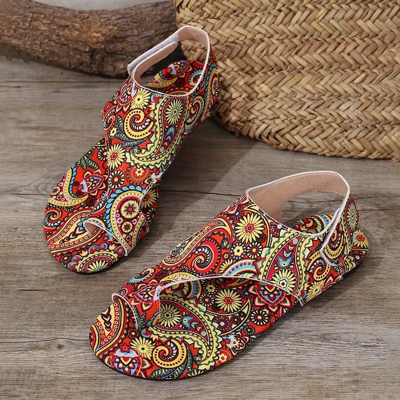 women-sandals in vibrant floral pattern for summer outings