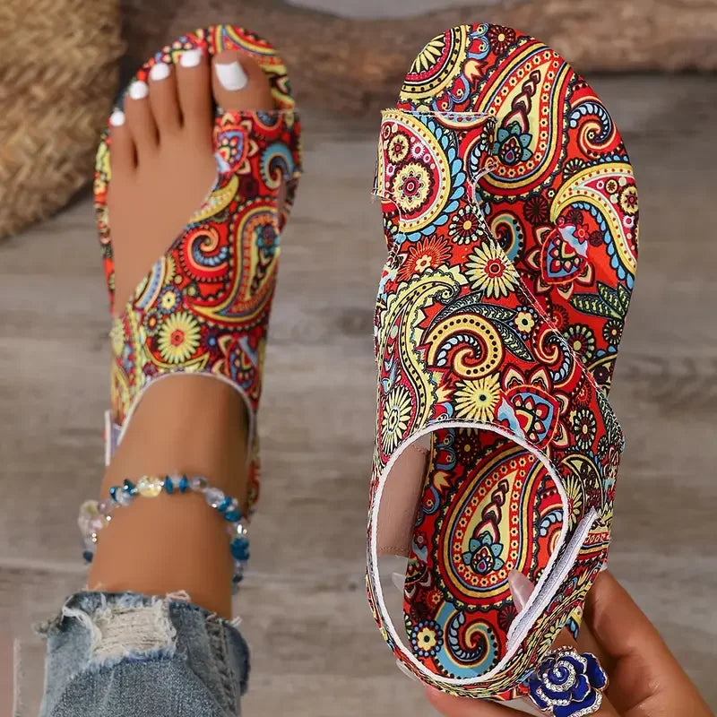 women-sandals with colorful paisley print for summer outings