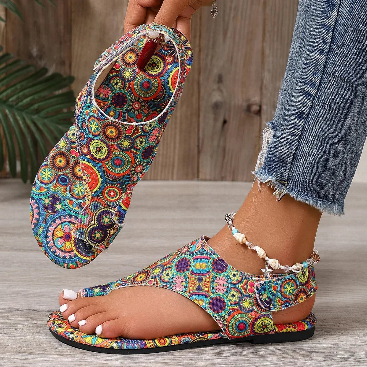 Colorful women-sandals with floral design, perfect for summer outings