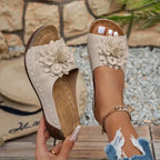 Women slippers UGG in beige with floral embellishments for casual wear