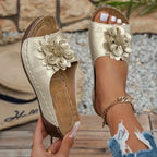 Women's cream UGG slippers with floral design for casual comfort