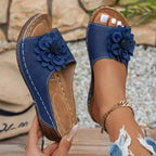 Navy blue women slippers ugg with floral design for casual wear