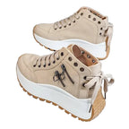 Women's beige canvas sneakers with platform sole for casual wear