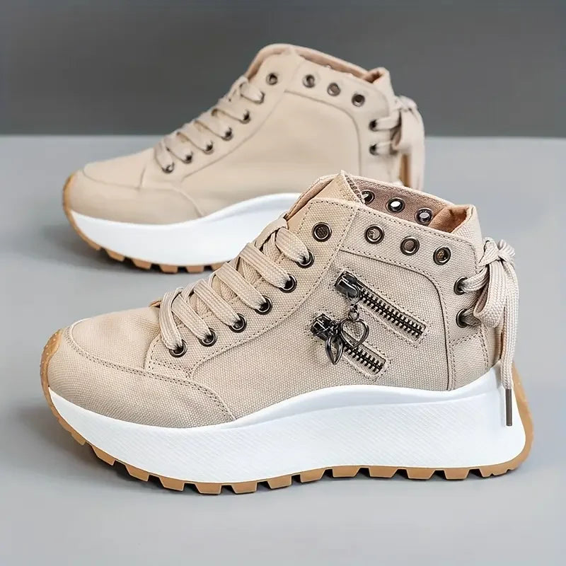 women sneakers in beige canvas, stylish for casual outings