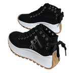 women sneakers in black suede, stylish platform for casual wear