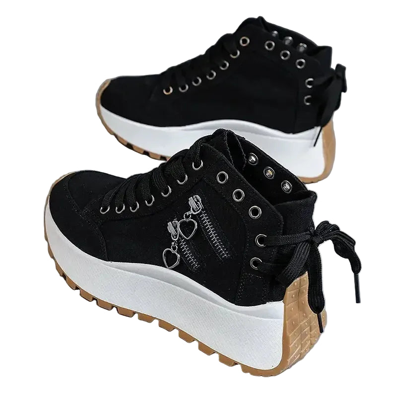 women sneakers in black suede, stylish platform for casual wear