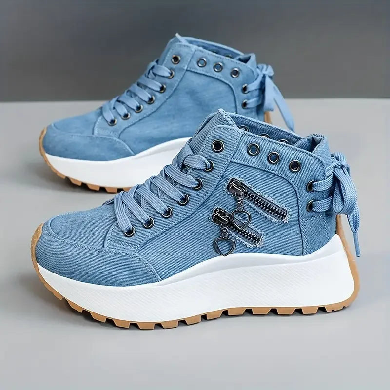 women sneakers in blue denim with stylish zipper detail for casual wear