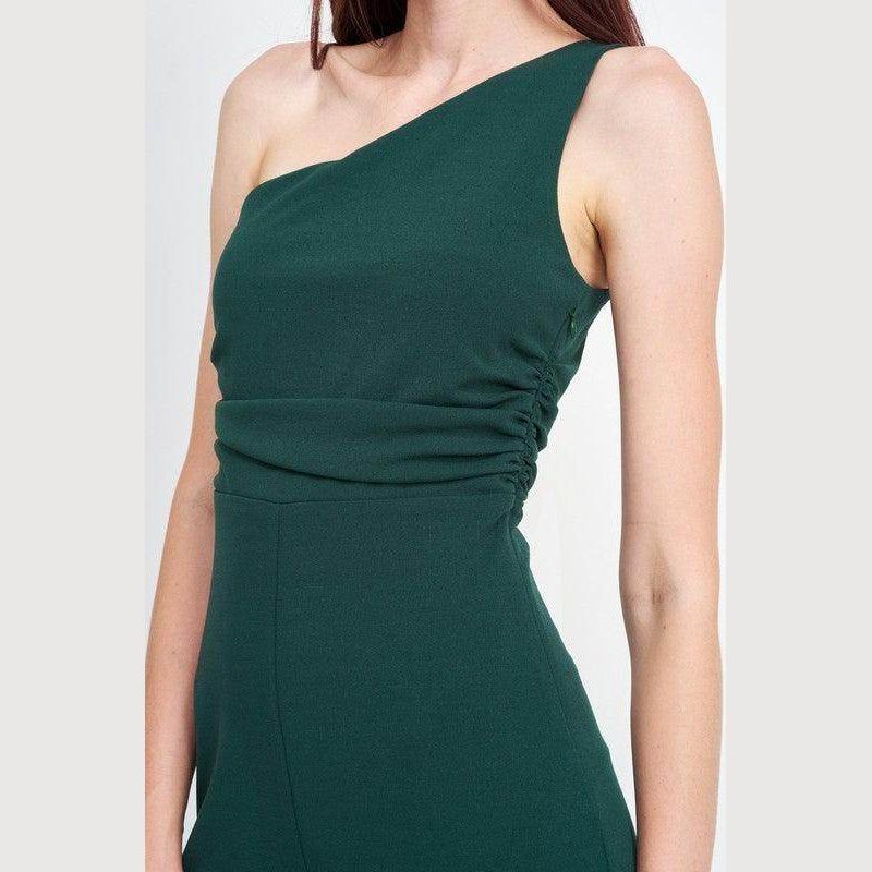 Emory Park elegant green summer jumpsuit for women with one-shoulder design and ruched detail