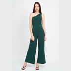 Stylish green summer jumpsuit for women with one-shoulder design and wide-leg fit from Emory Park