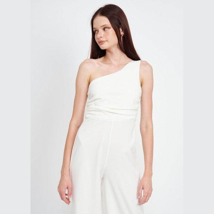 Emory Park Elegant One-Shoulder Summer Jumpsuit for Women in White, Perfect for Warm Weather Outings