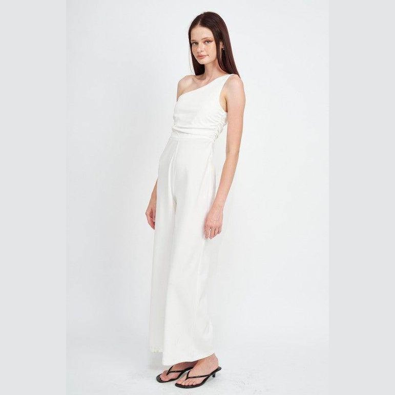 Emory Park White Summer Jumpsuit for Women with a One-Shoulder Design and Flowy Fit