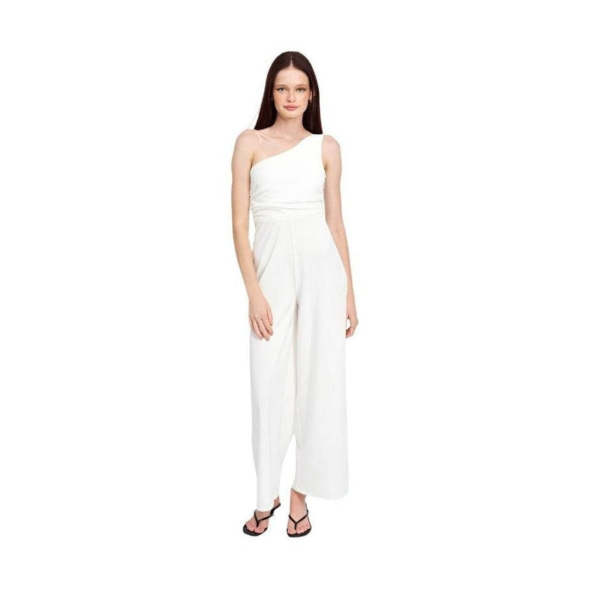 Stylish Emory Park white summer jumpsuit for women with a one-shoulder design and wide-leg fit