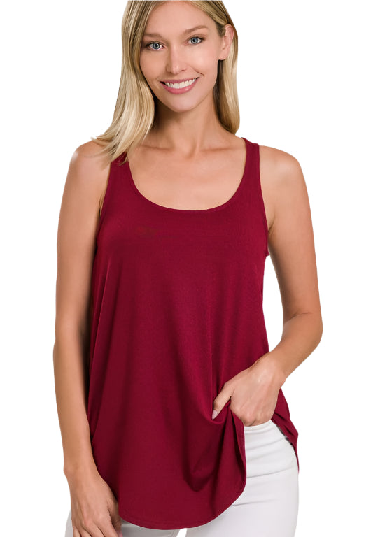 ZENANA Women's Burgundy Tank Top with Pocket, perfect summer vacation tops for women