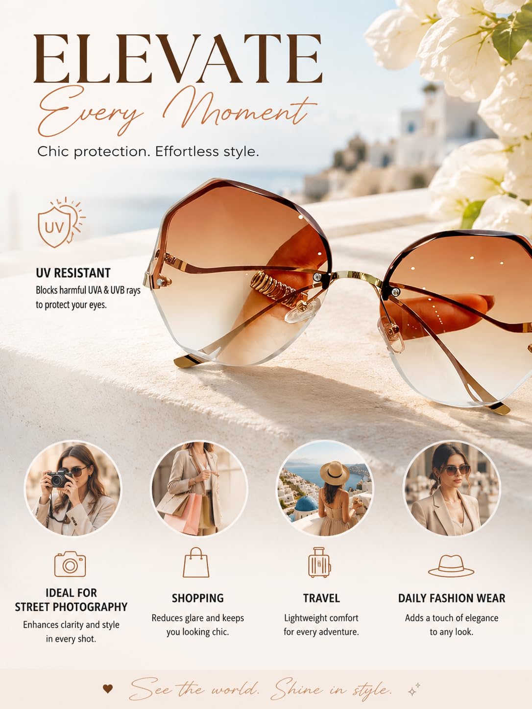 women sunglasses, chic style with UV protection, perfect for travel and shopping