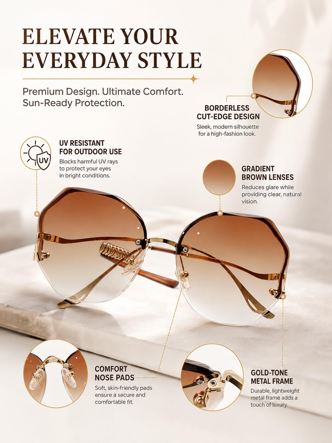 Women's brown gradient sunglasses with UV protection, stylish design