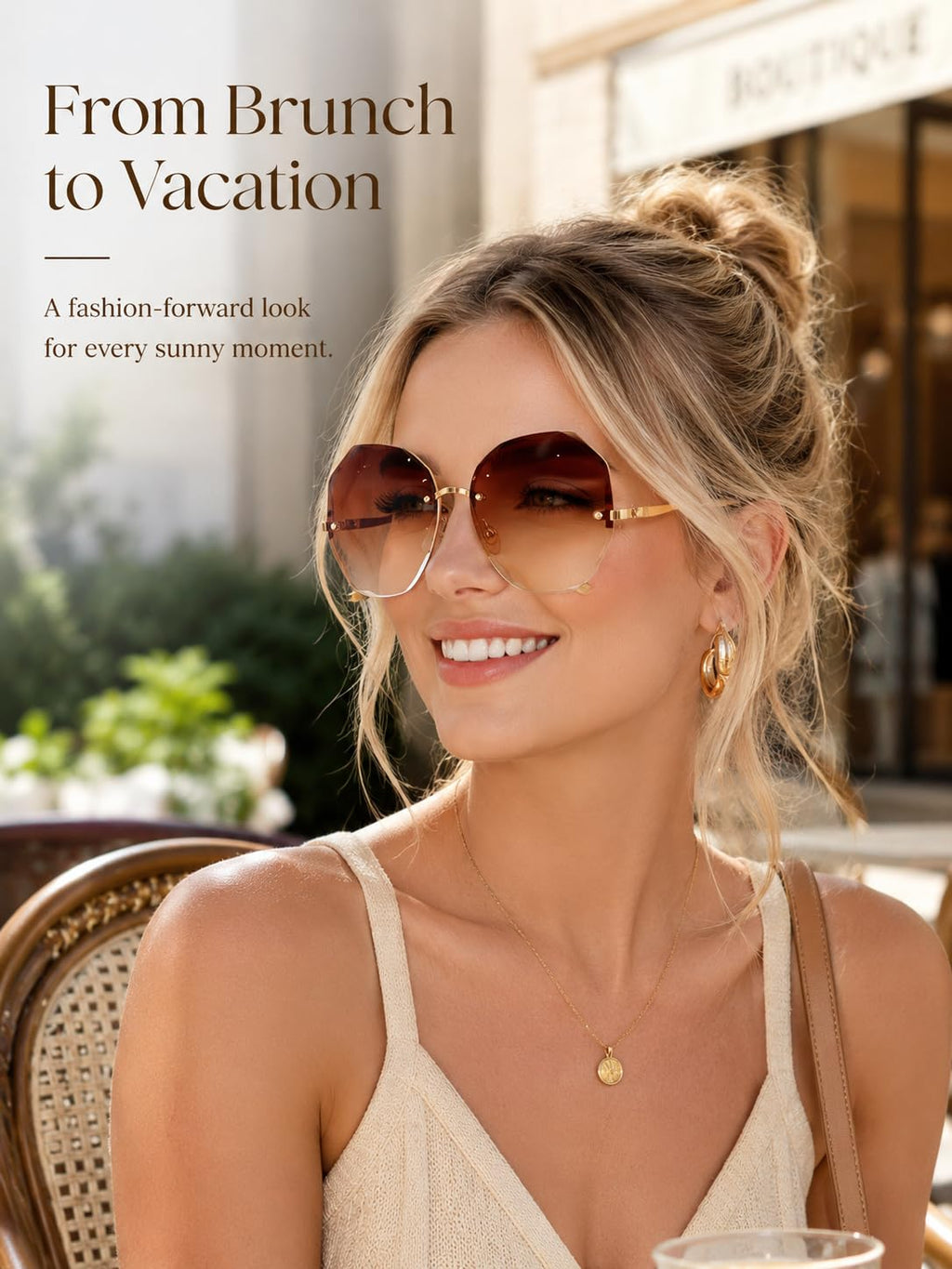 Women's oversized brown sunglasses for sunny outings and vacations