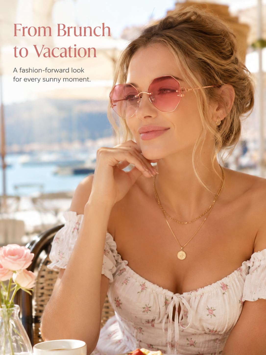 Women sunglasses, pink frame, stylish accessory for sunny outings