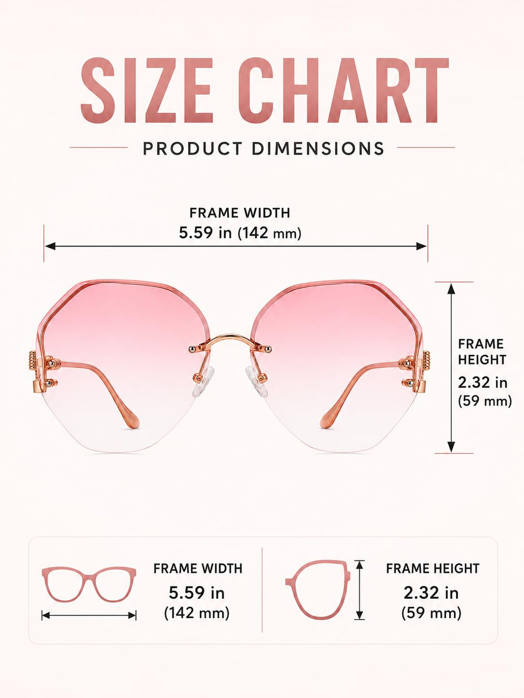 Women sunglasses with pink lenses, oversized frame, perfect for sunny days