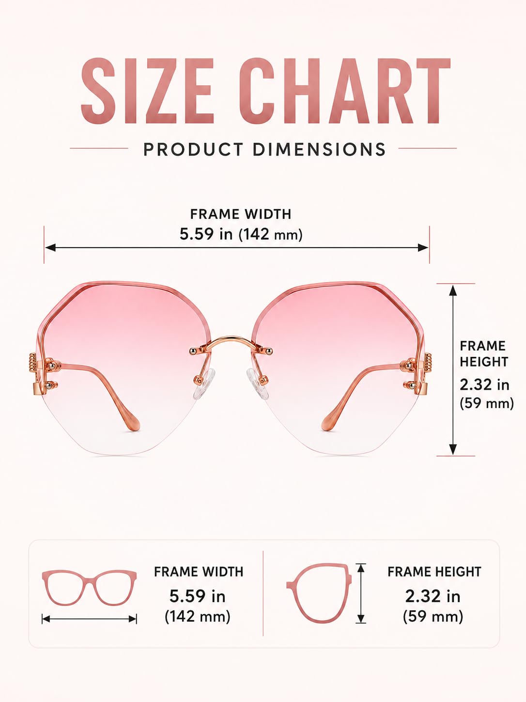 Women sunglasses with pink lenses, oversized frame, perfect for sunny days
