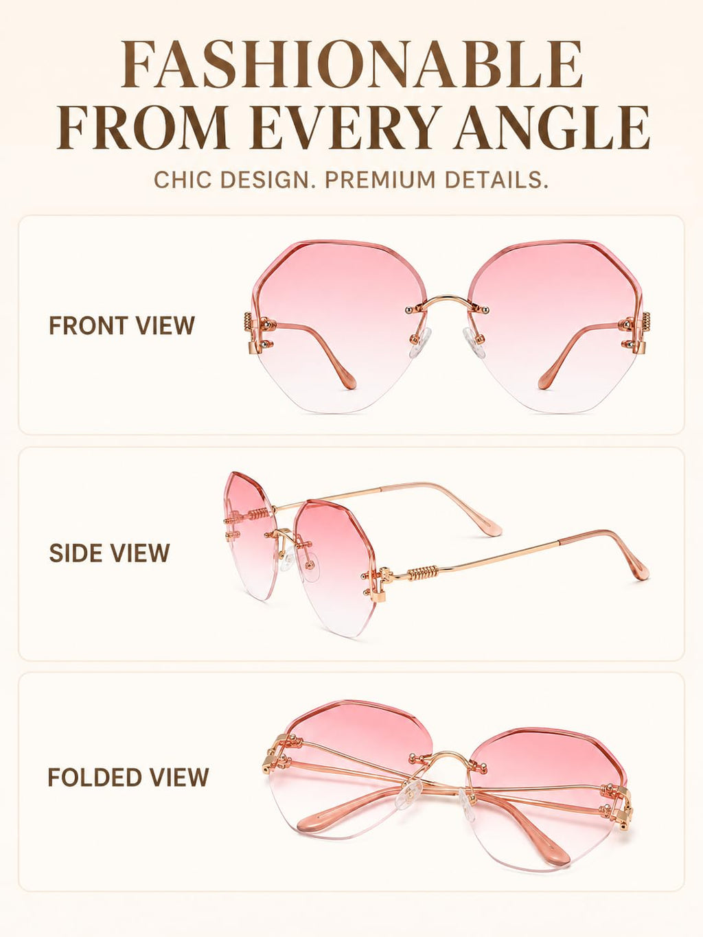 Women's pink gradient sunglasses, chic design for stylish outings