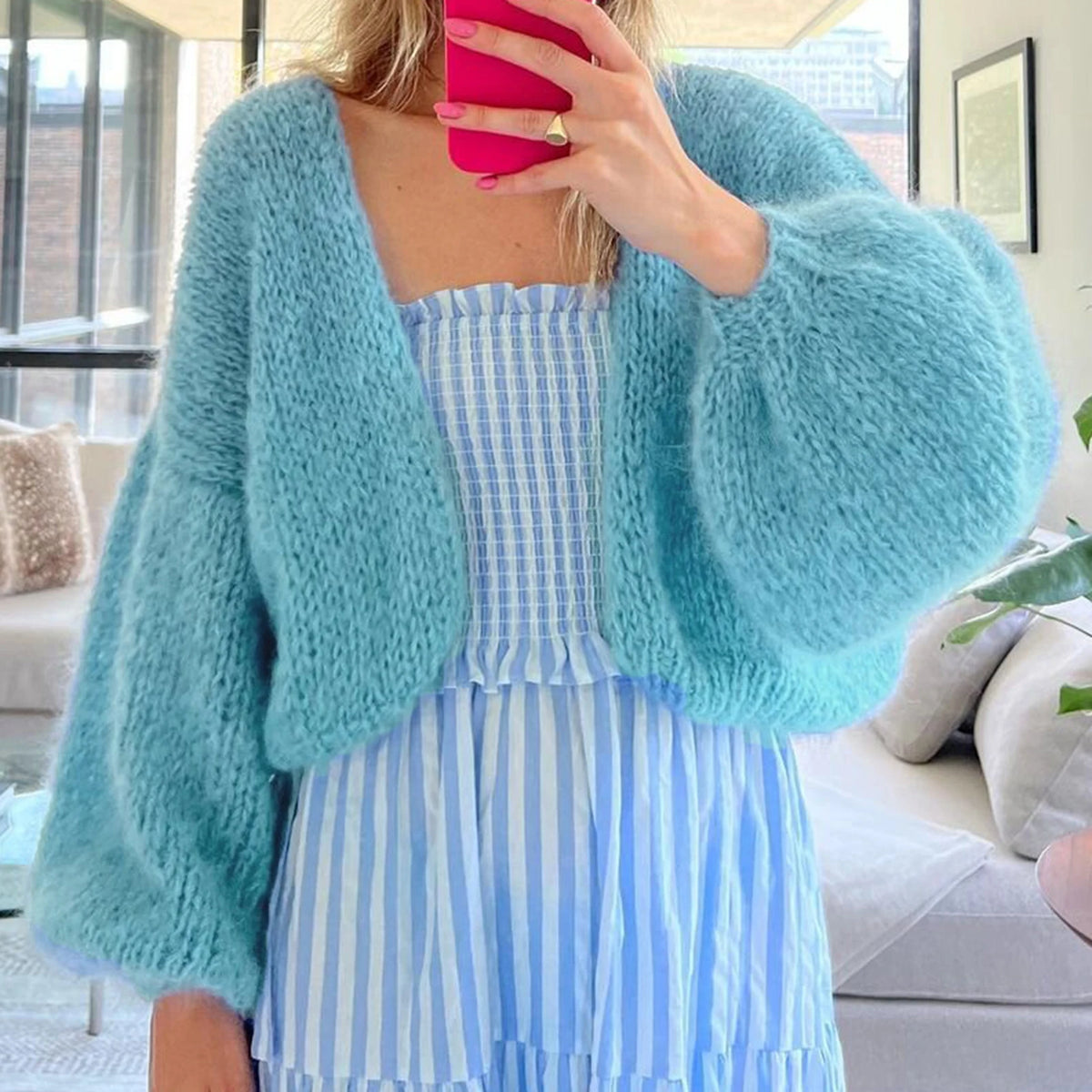 women sweater in light blue, soft knit, perfect for casual outings