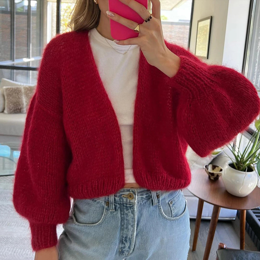 Women sweater in red, cozy knit for casual outings