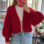 Women sweater in red, cozy knit for casual outings