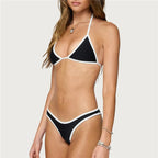 Women's black bikini set with white trim for beachwear