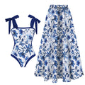 women swimwear bathing suits floral one-piece with matching skirt