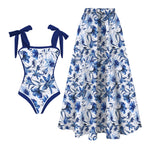women swimwear bathing suits floral one-piece with matching skirt