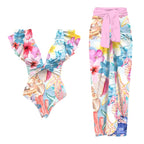 Women's floral swimwear bathing suits with matching cover-up for beach days