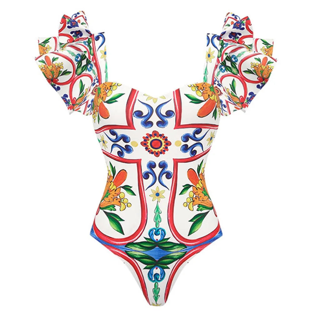women swimwear bathing suits, floral print one-piece for beach outings