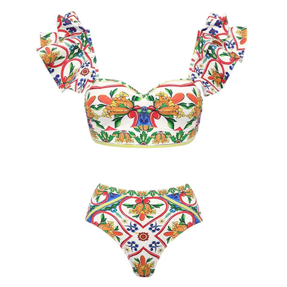 women swimwear bathing suits, colorful patterned bikini set, summer beach