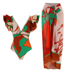 women swimwear bathing suits, floral print one-piece with matching cover-up
