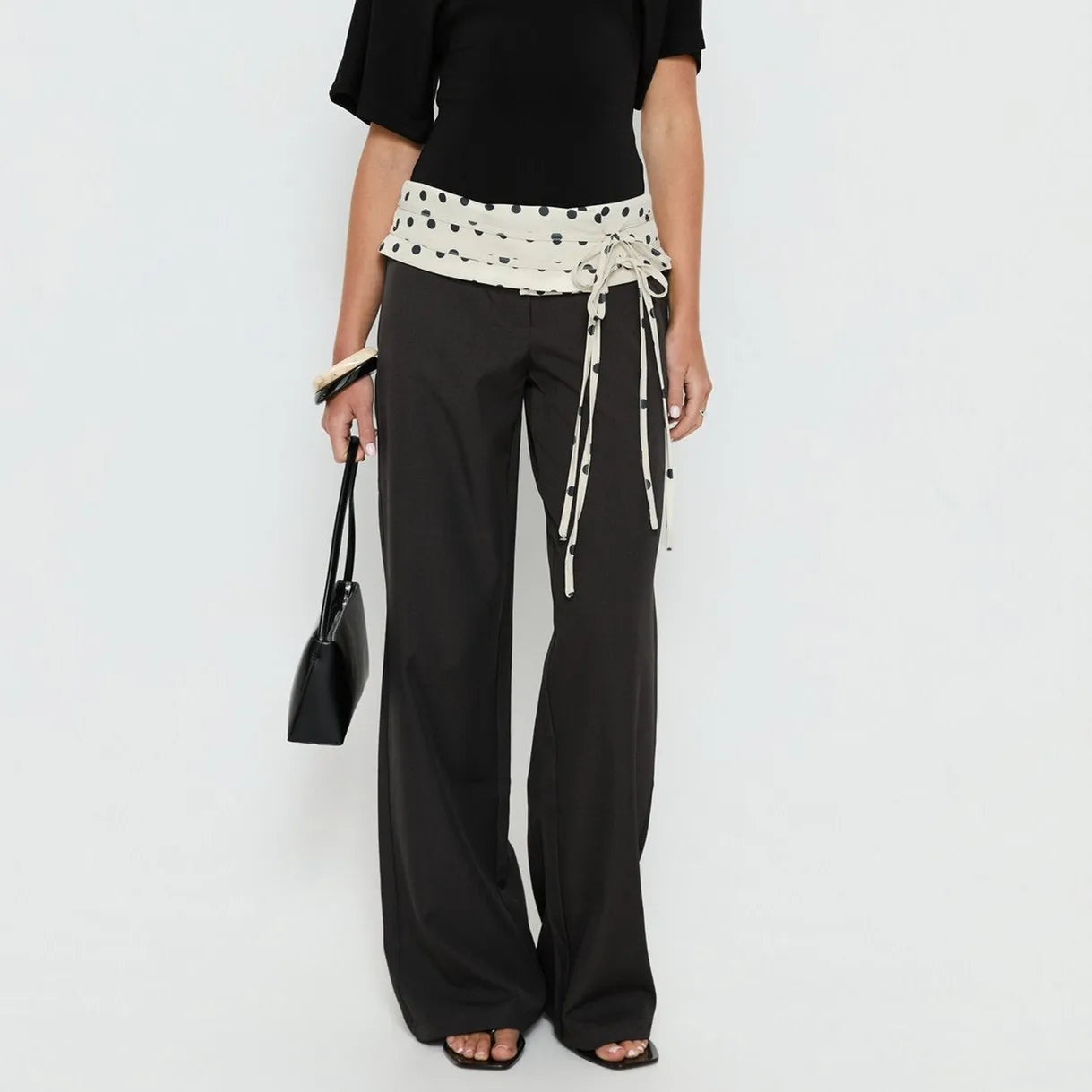 Women trousers wide leg, black fabric, stylish for casual outings