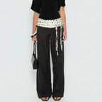 Women's black wide leg trousers, lightweight fabric for casual outings