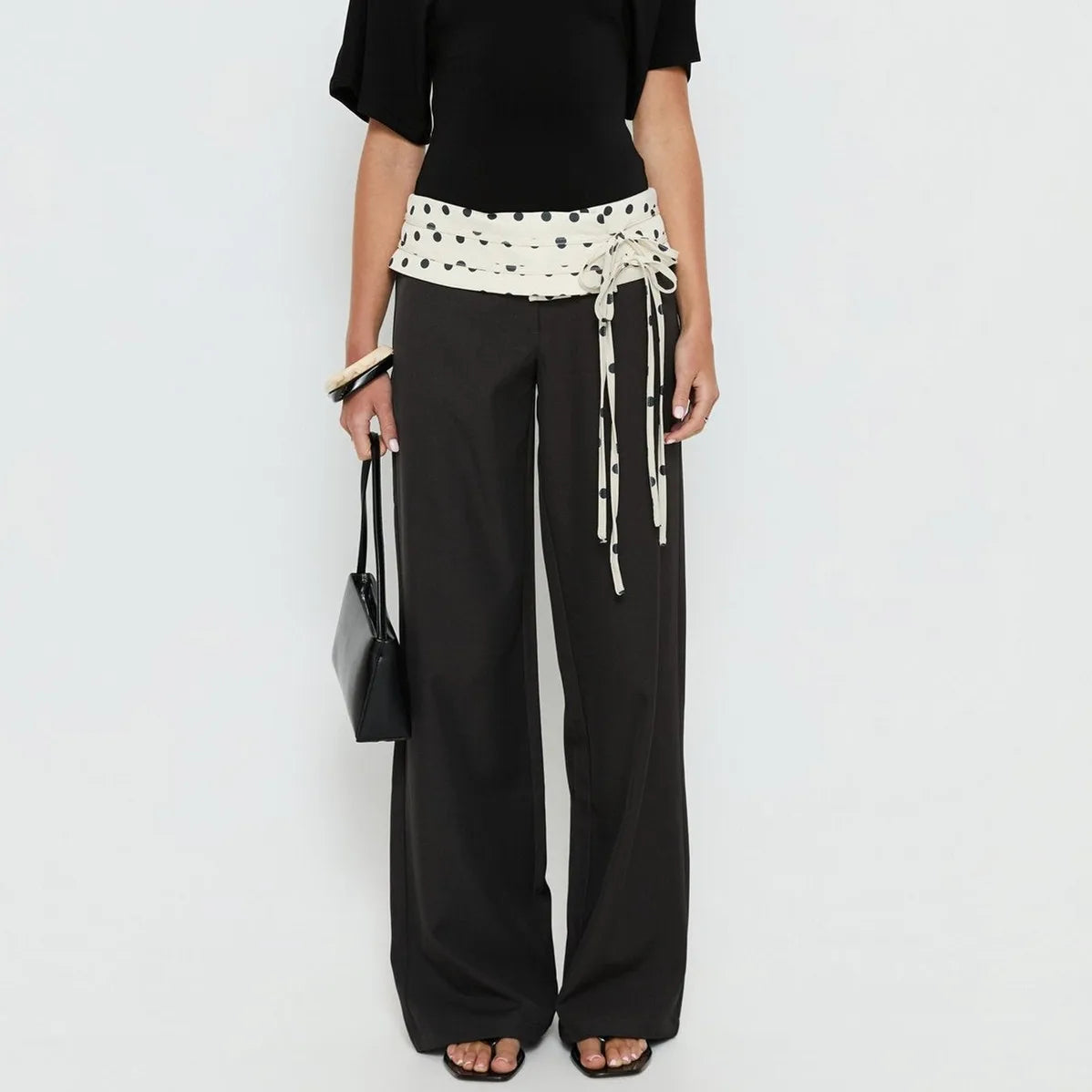 Women's black wide leg trousers, lightweight fabric for casual outings