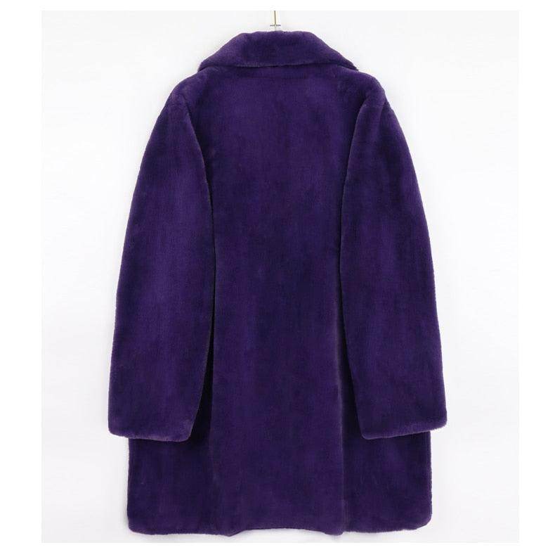 Purple warm winter coat for women with a soft and cozy fleece design