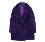Purple plush warm winter coat for women with a double-breasted design by VacationGrabs