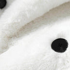 Soft white warm winter coat for women with black buttons and cozy fabric for comfort