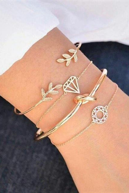 Women's Jewelry - Bracelets Womens 4Pc Gold Metal Charm Bracelet Set Diamond Shape