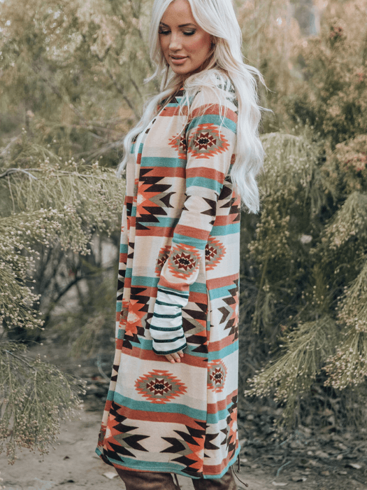 Womens Aztec Cardigan Sweater with Vibrant Patterns and Long Sleeves for Casual Style