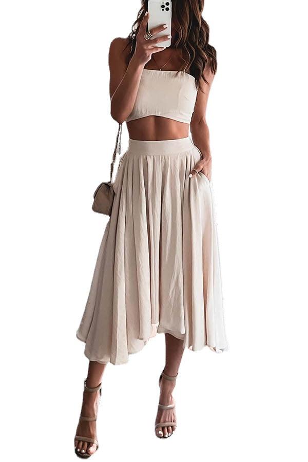 Women's Outfits & Sets Womens Bandeau Top and Skirt Set 2 Piece Outfit