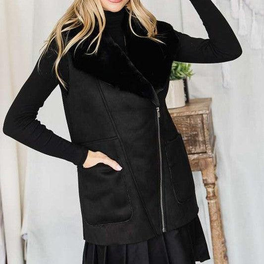 Women's Coats & Jackets Womens Black Faux Suede Winter Vest Jacket