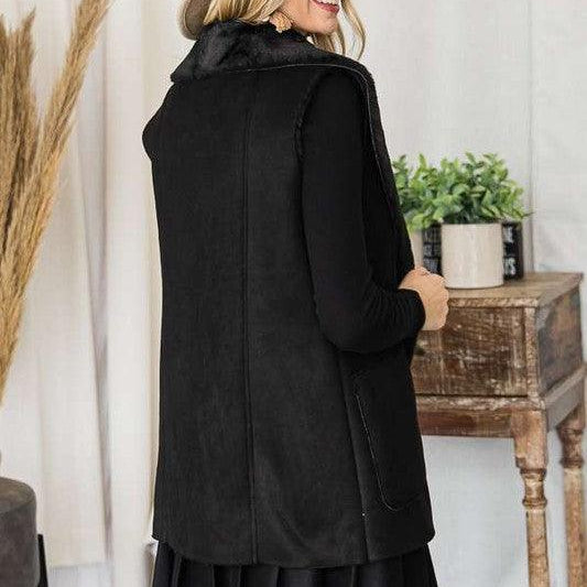 Women's Coats & Jackets Womens Black Faux Suede Winter Vest Jacket
